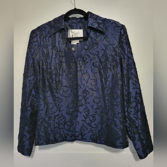 Jacquard Bead Embellished Blue Blazer Size 14 in Blue NWT - Picture 1 of 10